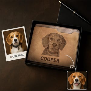 Custom Dog Photo Engraved Leather Wallet, Anniversary Gift Wallet, Gift For Him, Dog Memorial Gift, Men Wallet, Wallet For Pet Lovers