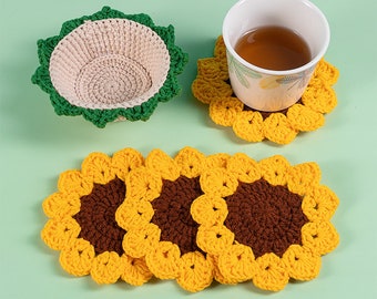 Sunflowers Coaster Set | Lalibee Crochet |Home Decor |Crochet Coaster Cute Drink Coaster Set For Coffee Table Tabletop Coffee Tea Coaster