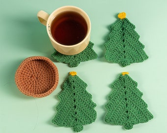 Christmas Tree Coaster Set | Lalibee Crochet | Home Decor |Crochet Coaster Cute Drink Coaster Set For Christmas Coffee Table Gifts For Her