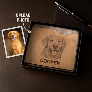 Custom Pet Photo Engraved Leather Wallet, Personalized Dog Dad & Cat Dad Wallet, Dog Memorial Gift, Men Wallet, Wallet For Pet Lovers