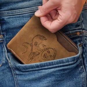Cartera con foto personalizada para hombre, cartera de cuero grabada personalizada, cartera con foto para papá y esposo, regalo del Día del Padre para él