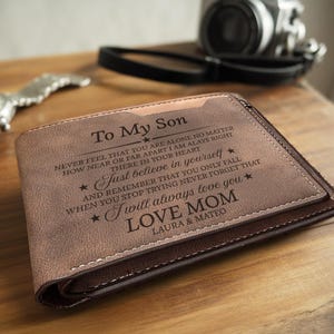 Cartera de cuero grabada personalizada para regalo de cumpleaños - Cartera para hombre - Regalo para hijo - Regalo de graduación