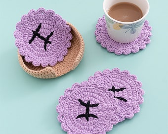 Pisces Zodiac Coasters Set Crochet | Home Decoration | Zodiac Lover Gifts Coaster Zodiac Crochet Horoscope Gifts For Her | Lalibee Crochet