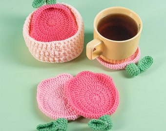 Pink Tulip Flowers Coaster Set |Lalibee Crochet |Home Decor |Crochet Coaster Drink Coaster Set For Coffee Table Tabletop Coffee Tea Coaster