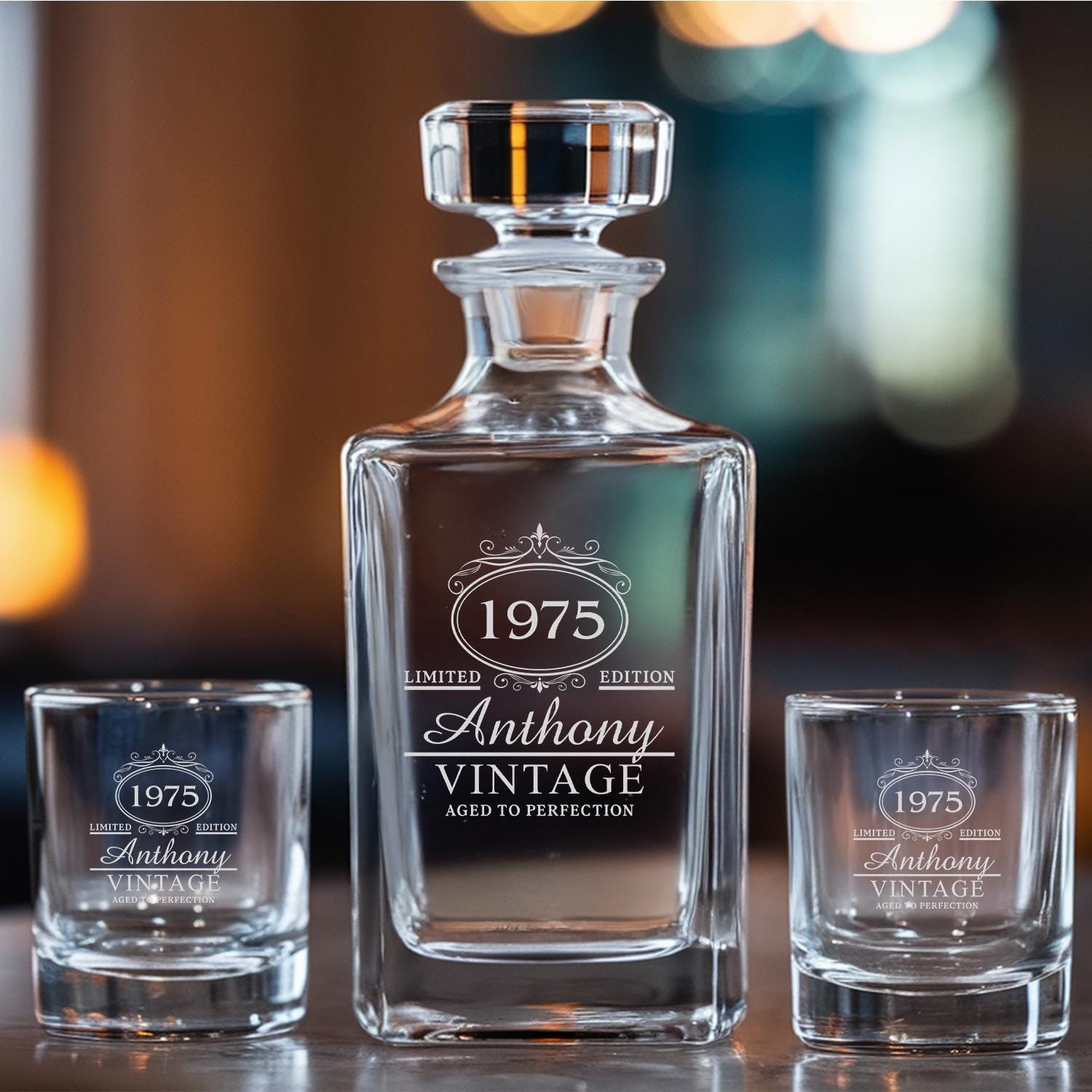 Birthday Gift, 70th Birthday, Personalized Whiskey Decanter Set, 1975 Birthday,60th Birthday,50th Birthday, Father's Day Gifts, Gift For Dad