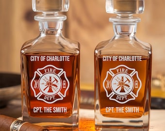 Firefighter   Whiskey Decanter Set With Glasses, Fireman Gift, Home Bar, Gifts for Firefighters, Maltese Cross Decanter