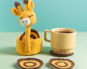 Giraffe Coaster Set | Lalibee Crochet | Home Decor | Crochet Coaster Cute Drink Animal Set For For Animal Lover Coffee Table Gifts For Her