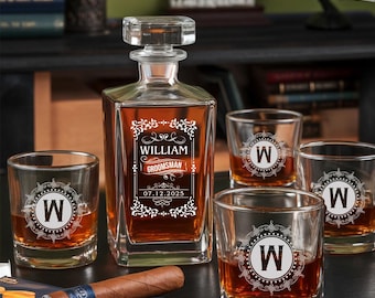 Personalized Bourbon Decanter Set with Bourbon Glasses - Bourbon Decanter, Decanter Set Personalized Whiskey Decanter, Bourbon Glasses