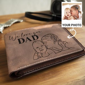 Cartera con foto grabada personalizada para hombre: cartera de cuero personalizada con foto, escritura a mano o mensaje. Regalo personalizado para esposo y papá.