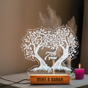 Personalized Heart Shaped LED Night Lamp with Wooden Base, Wedding Gifts, Anniversary Gift for Couple, Personalized Home Decor