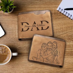 Cartera de cuero personalizada para papá, cartera grabada con nombres de niños, regalo para el Día del Padre, cartera para papá primerizo, cartera personalizada para papá, regalo para niños.