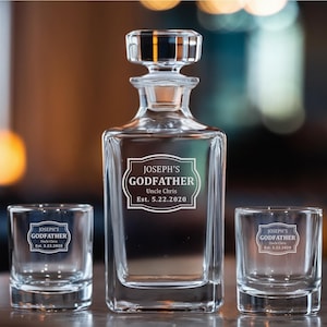 Custom Godfather Decanter With Whiskey Glass, Personalized Godparent Gift, Presents for Godparents, Baptism Gift Ideas