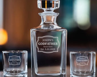 Custom Godfather Decanter With Whiskey Glass, Personalized Godparent Gift, Presents for Godparents, Baptism Gift Ideas