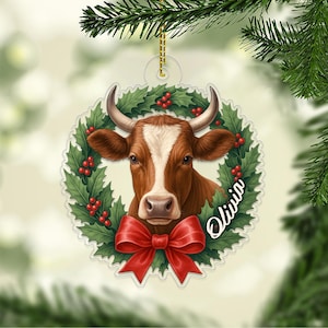 Custom Name Cow Ornament, Farmer Animal Xmas Tree Decoration, Personalized Cow Christmas Gift, Rustic Farm Country Barnyard Ornament 2025