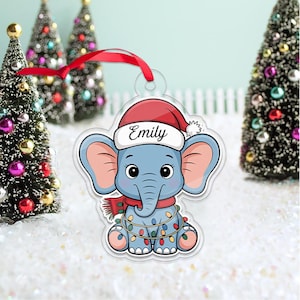 Custom Name Elephant Ornament, Cute Animal Xmas Tree Decoration, Personalized Elephant Christmas Gift, Baby Jungle Safari Ornament 2025