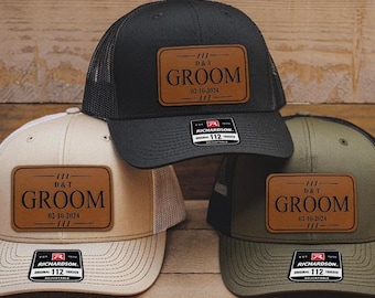 Custom Wedding Hat, Wedding Party Gifts, Bachelor Party Gift, Grooms Day Gift, Personalized Leather Patch Trucker Hat Cap, Best Man Present