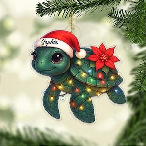 Custom Name Turtle Ornament, Sea Animal Xmas Tree Decoration, Personalized Turtle Christmas Gift, Ocean Coastal Beach Nautical Ornament 2025