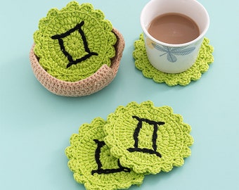 Gemini Zodiac Coasters Set Crochet | Home Decoration | Zodiac Lover Gifts Coaster Zodiac Crochet Horoscope Gifts For Her | Lalibee Crochet