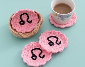 Leo Zodiac Coasters Set Crochet | Home Decoration | Zodiac Lover Gifts Coaster Zodiac Crochet Horoscope Gifts For Her | Lalibee Crochet