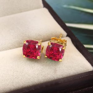 Mozambique Ruby Stud Earrings Cushion Gemstone Earring 925 Sterling Silver Jewelry