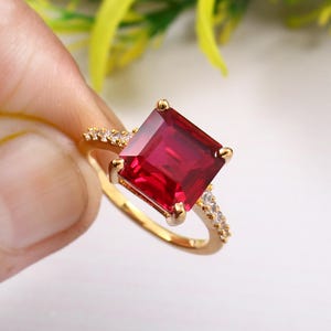 Vlekkeloze Mozambikaanse Ruby Ring Asscher Cut Rings, 925 sterlingzilveren sieraden statement ring