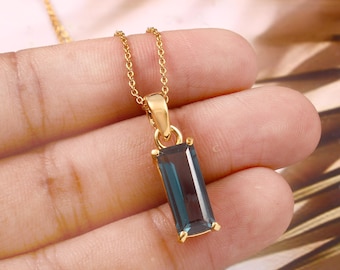 Collana Con Ciondolo Rettangolare In Argento E Tormalina Blu Bicolore Vintage Luckyshine