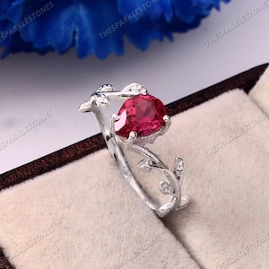 Vintage Dark Peach Padparadscha Sapphire Ring Peach Sapphire Ring Pear Gemstone Ring, Sterling Silver Gift For Her Statement & Wedding Ring