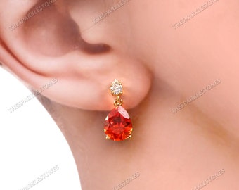 Ceylon Orange Sapphire Earrings Bridal Earrings Pear Gemstone Stud Sapphire Stud Earrings Gift For Her Orange Sapphire Wedding Jewelry Gifts