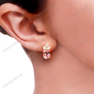 AAA Madagascar Morganite Stud Earrings Bridal Earrings Oval Morganite Stud Earrings Gift For Her Wedding Jewelry 925 Sterling Silver Studs