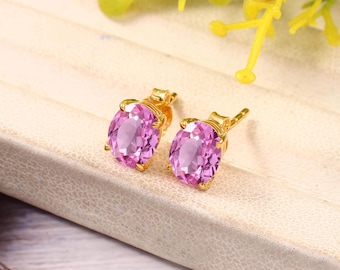 Rosa Safir Örhängen Ovala Ädelstensörhängen 925 Sterling Silver Smycken