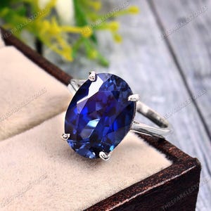 Royal Blue Sapphire Ring Ceylon Sapphire Ring Oval Ring Gemstone Ring, 925 Sterling Silver Gift For Her Christmas Jewelry Gift Wedding Rings
