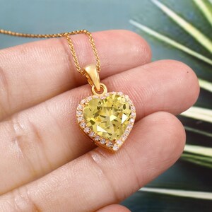 Yellow Sapphire Pendant Ceylon Sapphire Necklace September Birthstone Yellow Heart Shape Gemstone Pendant Silver Pendant Christmas Jewelry