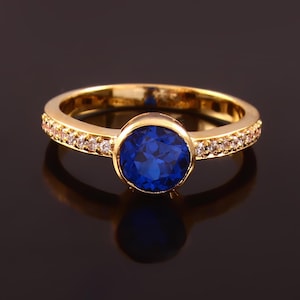 Cornflower Blue Sapphire Ring Transparent Sapphire Ring Round Gemstone Ring Sterling Silver Ring Gift For Her Wedding Ring Christmas Jewelry