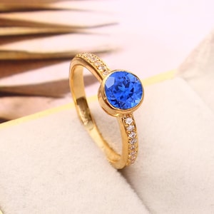 Cornflower Sapphire Ring Blue Sapphire Ring Round Gemstone Ring Sterling Silver Ring Gift For Her Sapphire Wedding Ring Christmas Jewelry