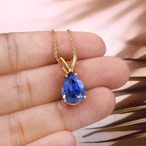 Ceylon Blue Sapphire Pendant Blue Sapphire Necklace September Birthstone Pear Gemstone Pendant Dainty Pendant Silver Pendant Christmas Gifts