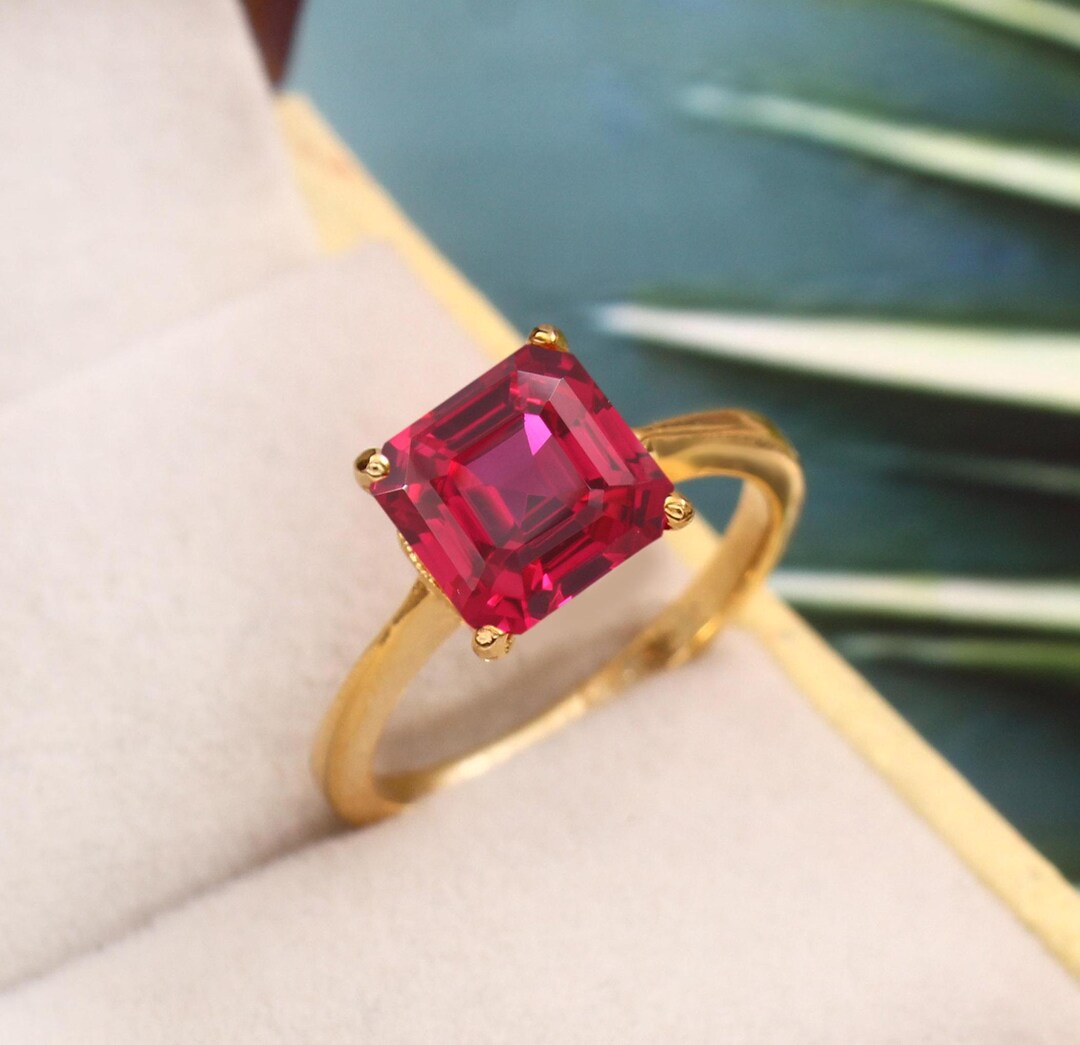 Red Ruby Ring: Asscher Cut Gemstone Jewelry 925 Sterling Silver ...