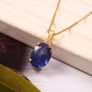 Blue Sapphire Pendant Ceylon Sapphire Oval Necklace September Birthstone Blue Gemstone Pendant Dainty Pendant Christmas Gifts Silver Pendant