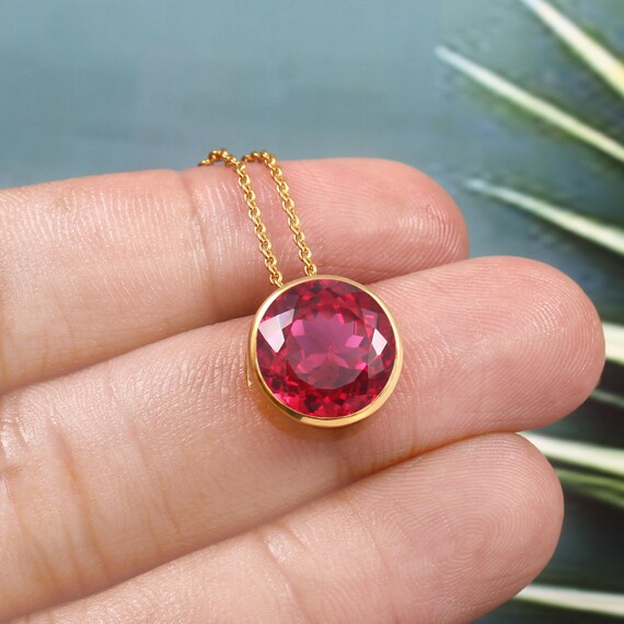 Mozambique Ruby Round Pendant Red Ruby Necklace Red Gemstone