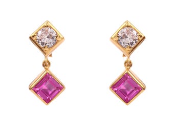Pendientes de zafiro rosa de Ceilán de talla princesa, pendientes de plata de ley 925 con piedras preciosas, joyería nupcial.