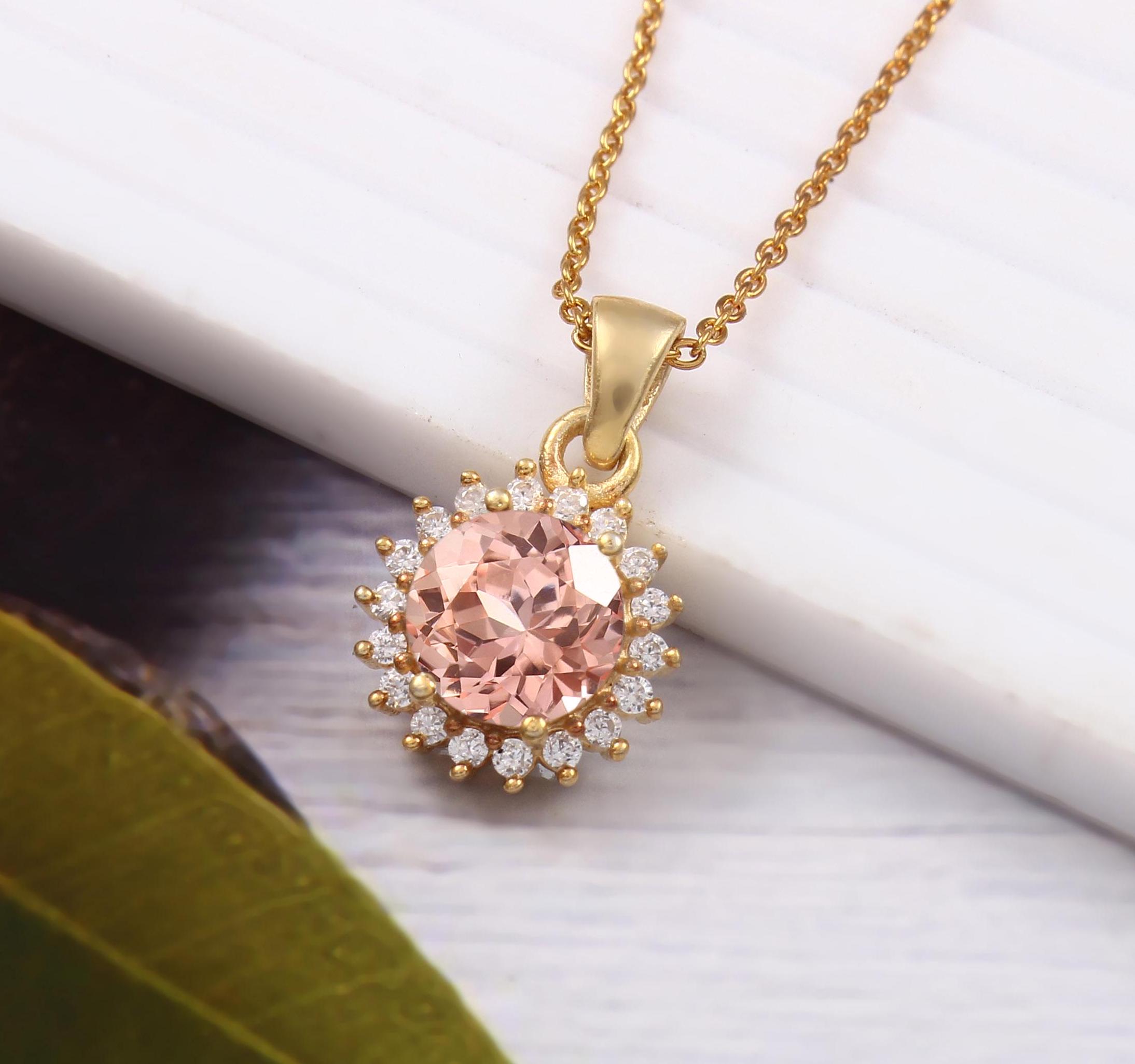 Round Padparadscha Sapphire Pendant Ceylon Peach Sapphire Necklace Gemstone Pendant Dainty Pendant Sterling Silver Pendant Christmas Jewelry