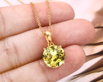 Round Yellow Sapphire Pendant Ceylon Sapphire Necklace September Birthstone Yellow Gemstone Pendant Sterling Silver Pendant Christmas Gifts