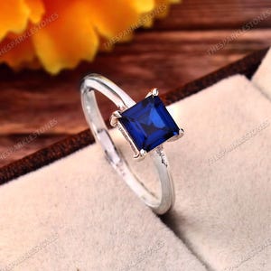 Cornflower Blue Sapphire Ring Natural Sapphire Ring Princess Gemstone Ring, Silver Ring Gift For Her Statement Ring Christmas Jewelry Gifts