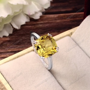 Flawless Yellow Sapphire Ring Natural Sapphire Ring Cushion Ring Gemstone Ring Sterling Silver Ring Statement Ring Christmas Jewelry Gifts
