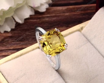 Vlekkeloze gele saffierring natuurlijke saffierring kussenring edelsteenring sterlingzilveren ring statement ring kerst sieraden geschenken