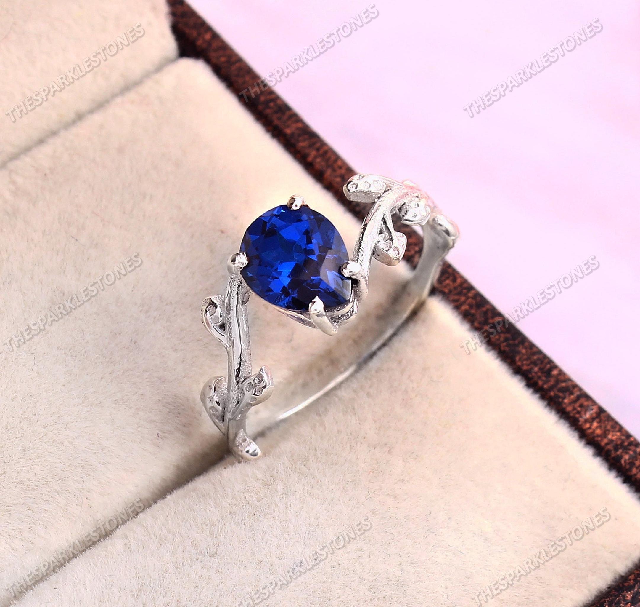 コーンフラワーブルーサファイアリング：ペアシェイプジェムストーン 