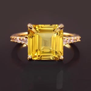 Ceylon Yellow Sapphire Ring Transparent Sapphire Asscher Ring Gemstone Ring Sterling Silver Ring Statement Ring Sapphire Christmas Jewelry