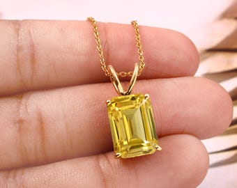 Vlekkeloze gele saffierhanger Ceylon stralende edelsteenketting, 925 sterlingzilveren ketting