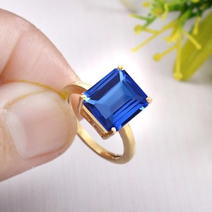 Cornflower Blue Sapphire Ring Octagon Sapphire Ring Transparent Gemstone Ring Sterling Silver Jewelry Gift For Her Engagement & Wedding Ring