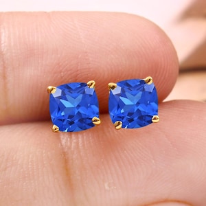 7 MM Cornflower Blue Sapphire Earrings Sapphire Cushion Earrings Transparent Sapphire Earrings Gift For Her Blue Sapphire Wedding Jewelry