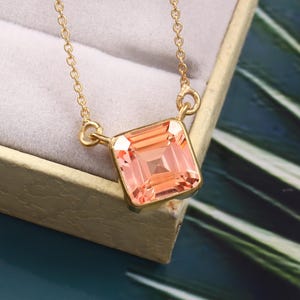 Padparadscha Sapphire Pendant Ceylon Peach Sapphire Necklace Asscher Gemstone Pendant Dainty Pendant Sterling Silver Pendant Christmas Gifts